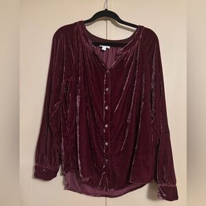 J. Jill Velvet Button-Up Blouse in Deep Burgundy